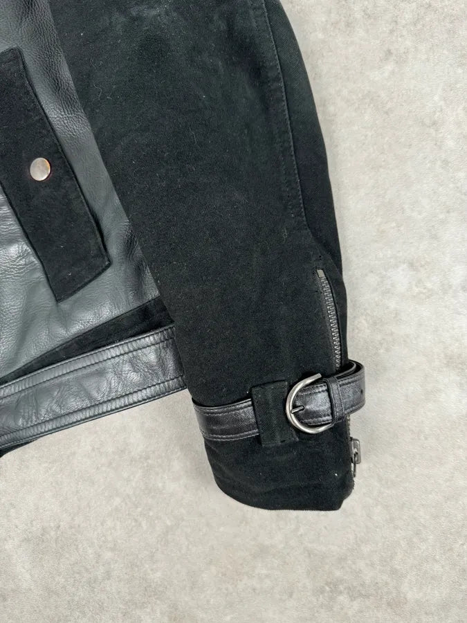 2010s Moschino Black Hybrid Leather Perfecto Jacket MzmzHRk 5