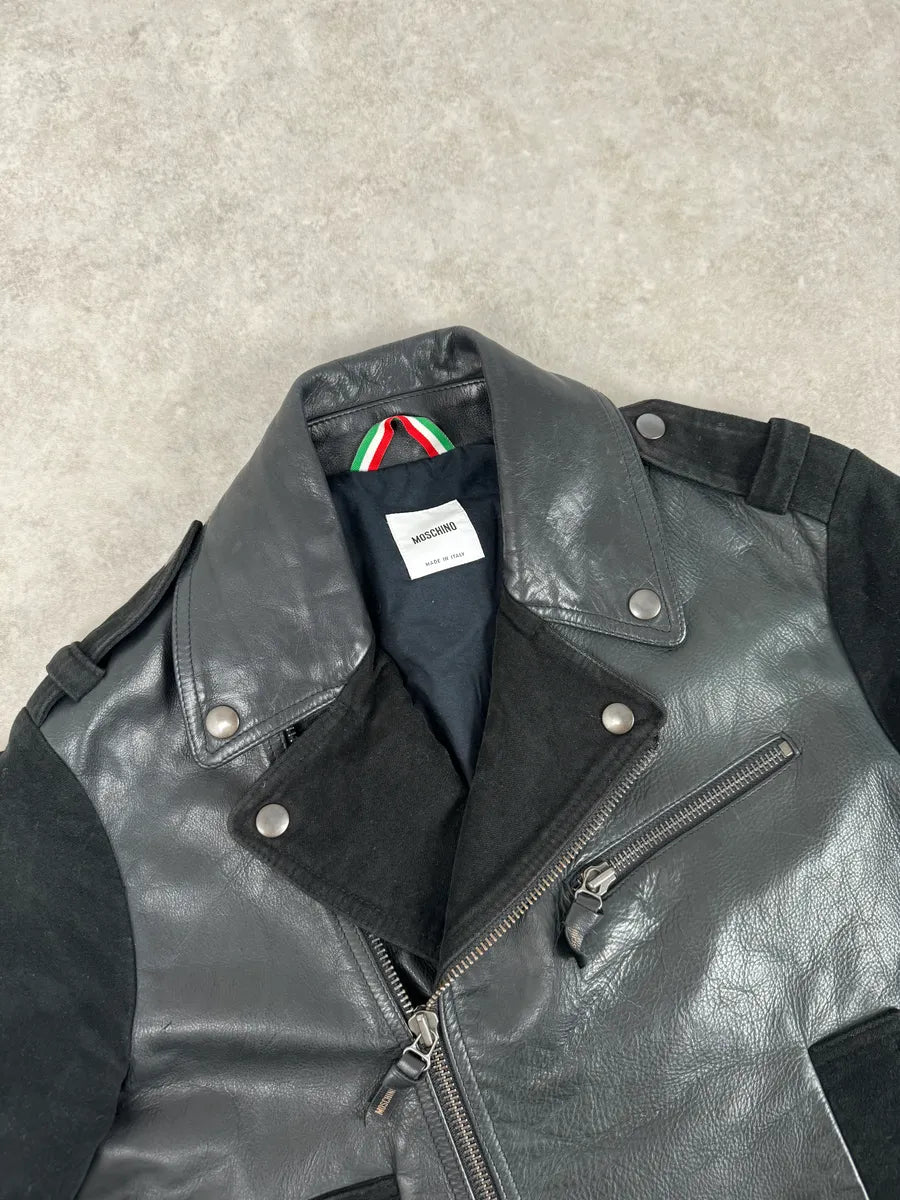 2010s Moschino Black Hybrid Leather Perfecto Jacket MzmzHRk 4
