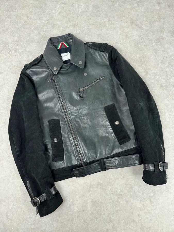 2010s Moschino Black Hybrid Leather Perfecto Jacket MzmzHRk 3