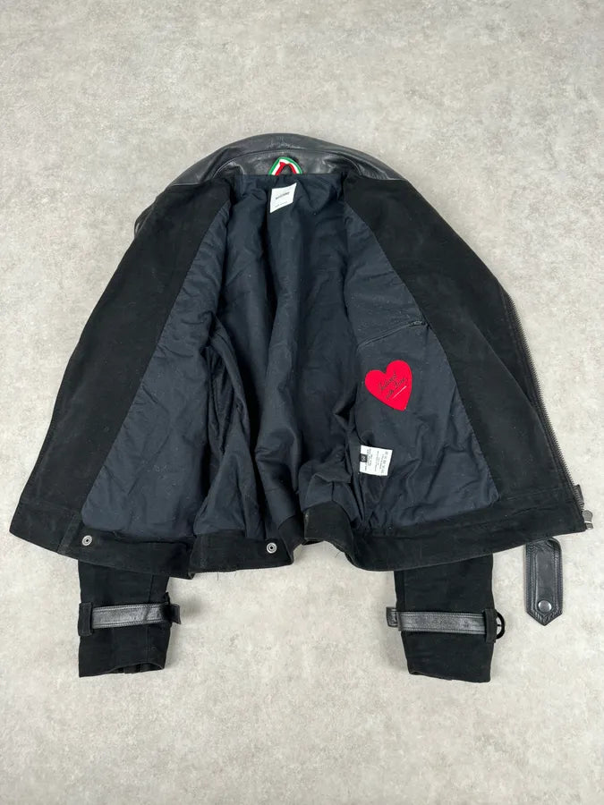 2010s Moschino Black Hybrid Leather Perfecto Jacket MzmzHRk 8
