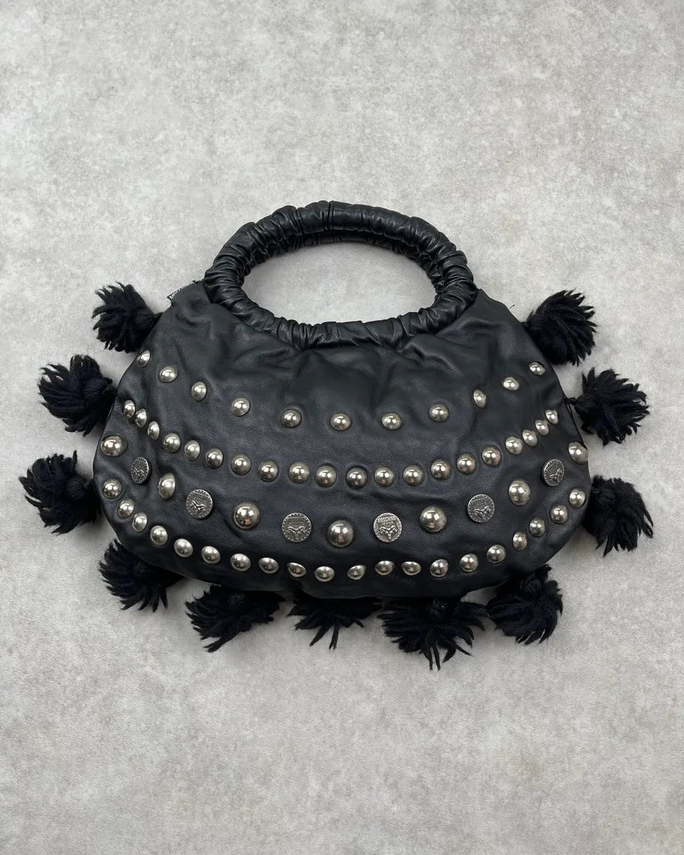 Moschino Black Leather Studded Pom Pom Handle Bag NFHrCGv 0