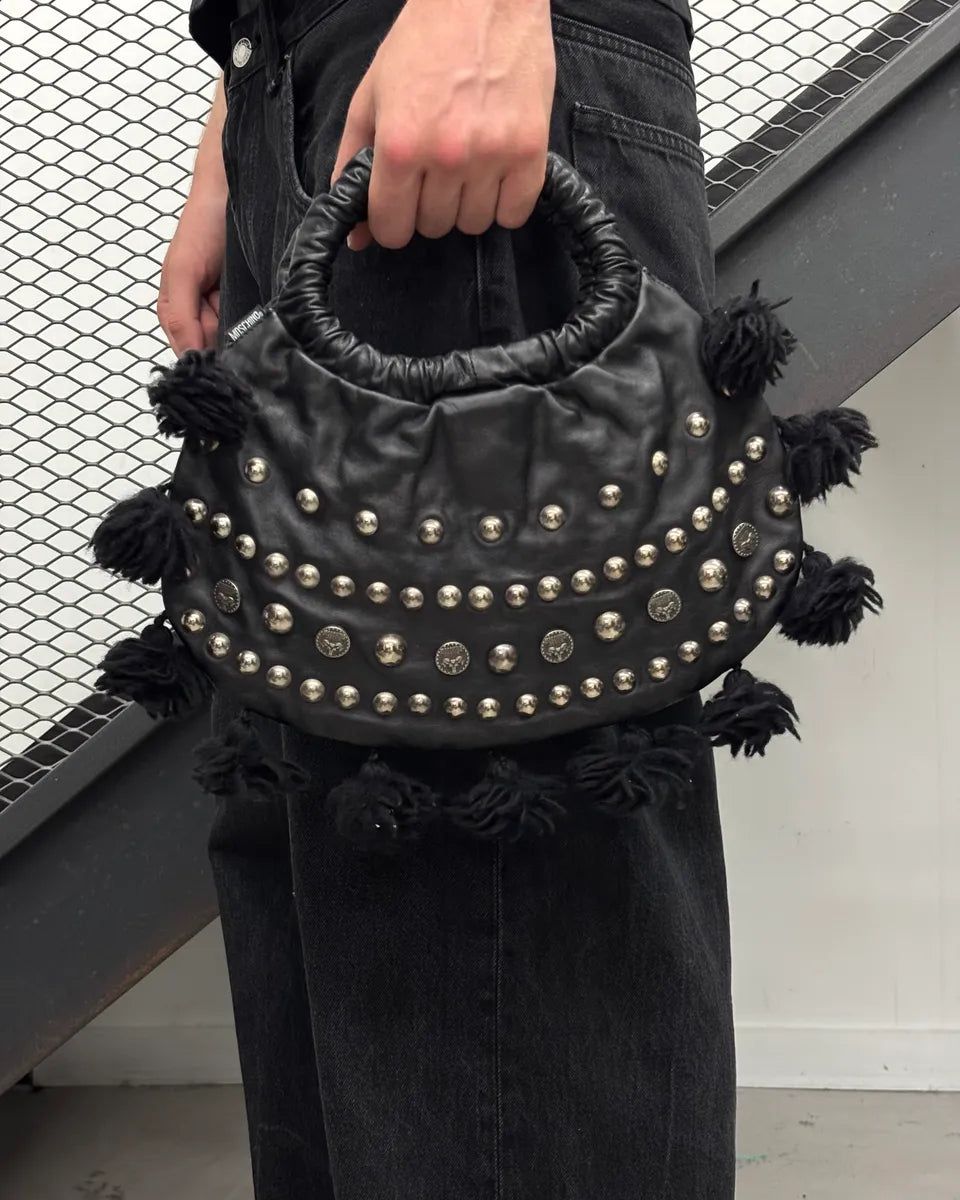 Moschino Black Leather Studded Pom Pom Handle Bag NFHrCGv 1