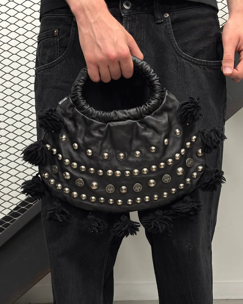 Moschino Black Leather Studded Pom Pom Handle Bag NFHrCGv 2