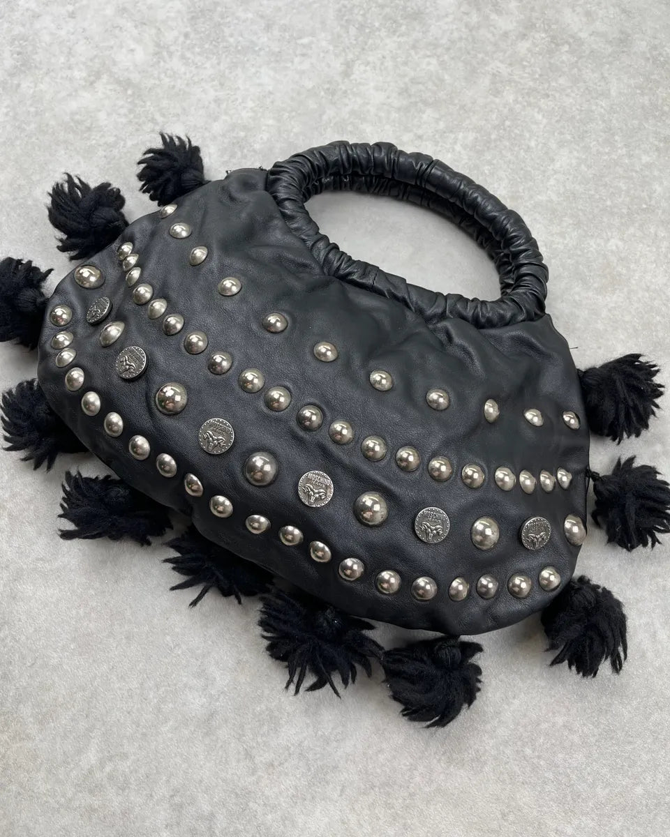 Moschino Black Leather Studded Pom Pom Handle Bag NFHrCGv 3