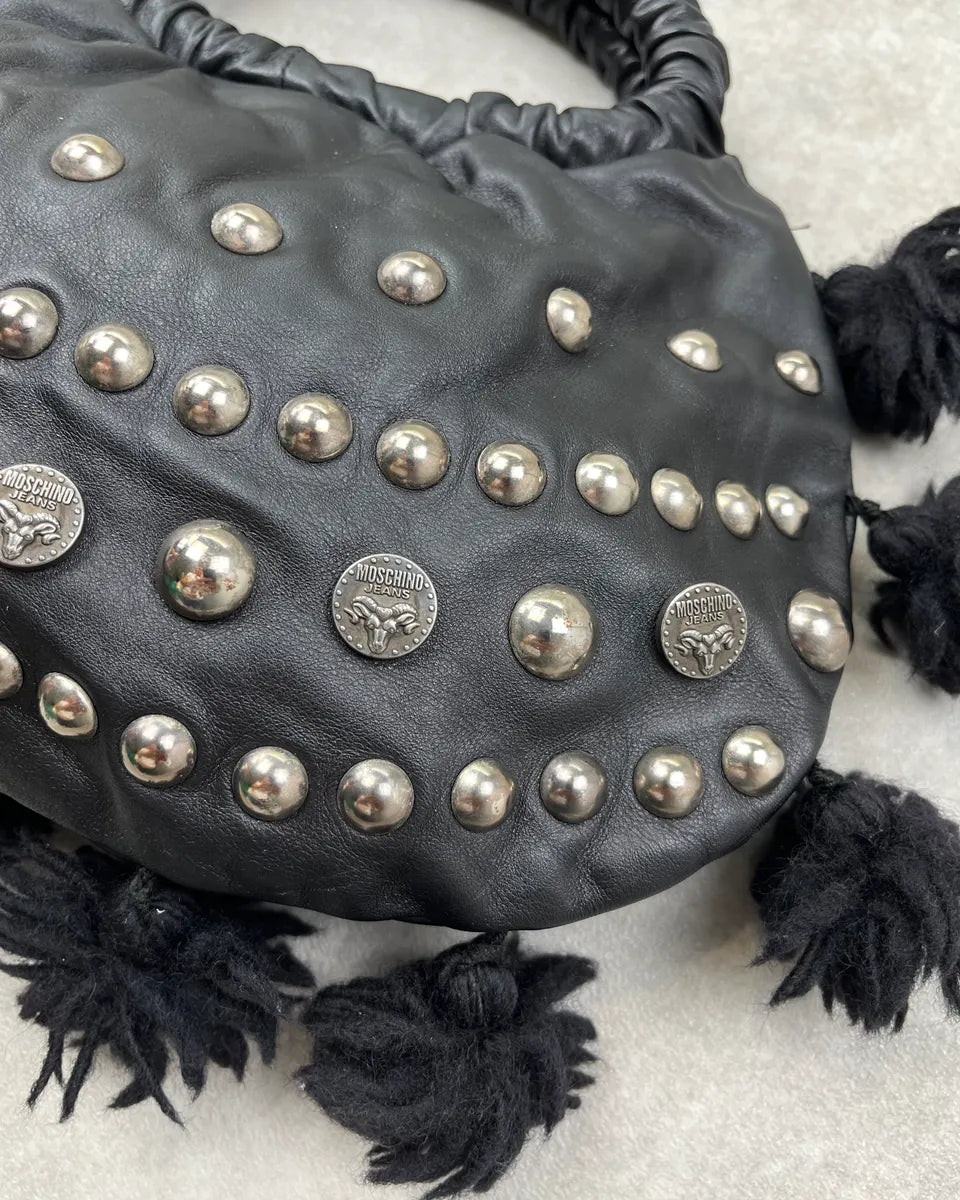 Moschino Black Leather Studded Pom Pom Handle Bag NFHrCGv 5