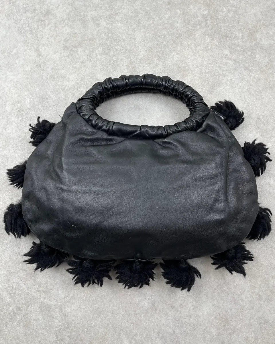 Moschino Black Leather Studded Pom Pom Handle Bag NFHrCGv 6