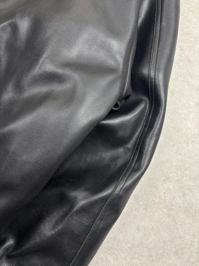 1990s Moschino Black Nylon Faux Leather Contrast Bomber Jacket tfLdsxP 7