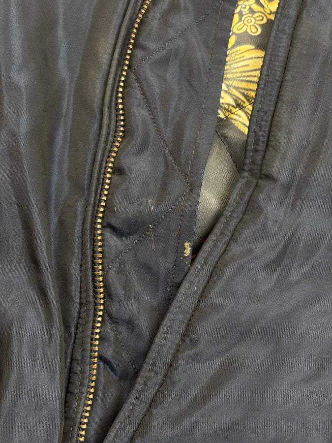 1990s Moschino Black Nylon Faux Leather Contrast Bomber Jacket tfLdsxP 9