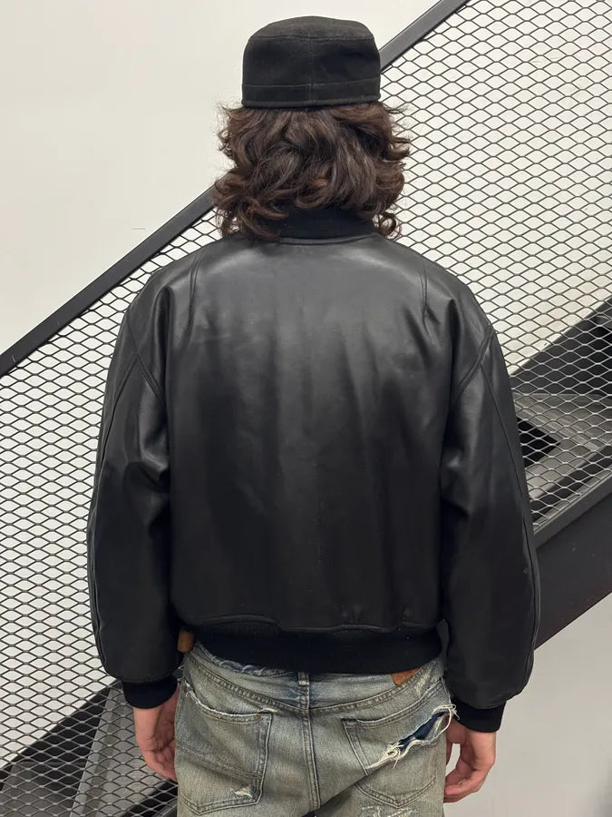 1990s Moschino Black Nylon Faux Leather Contrast Bomber Jacket tfLdsxP 2