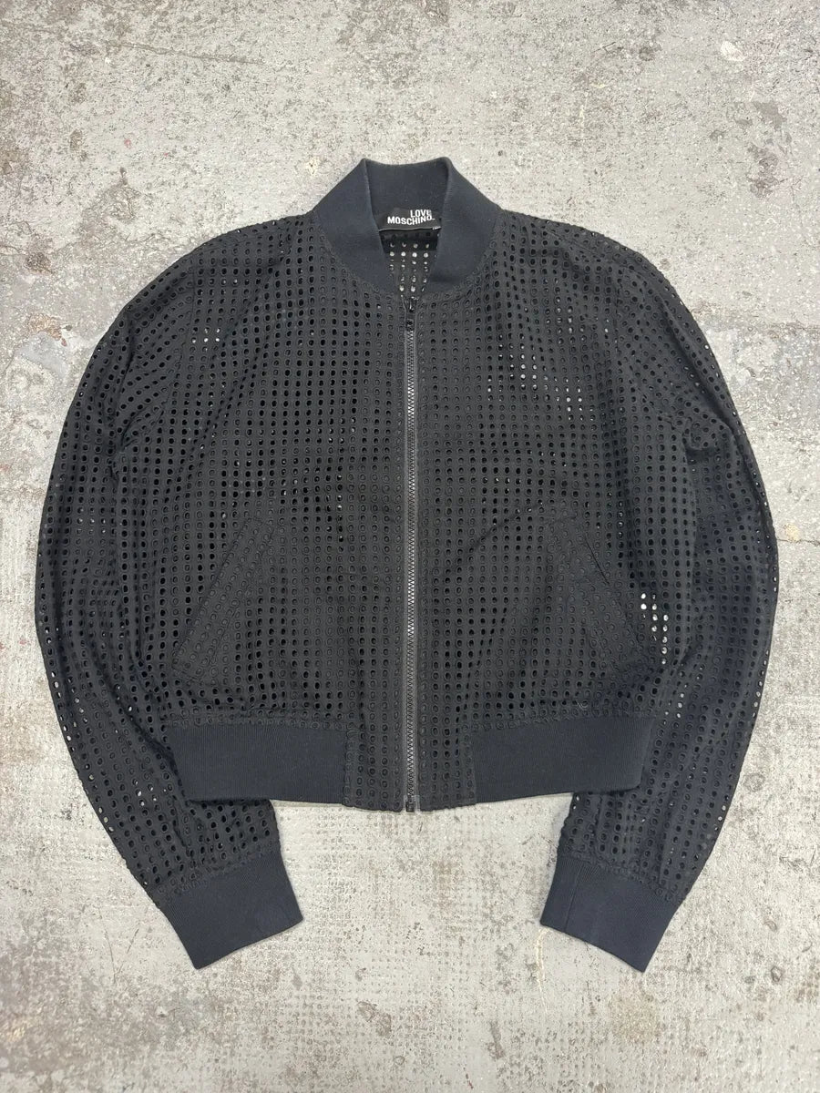 Moschino Black Perfored Light Black Bomber Jacket MQbyUlS 0