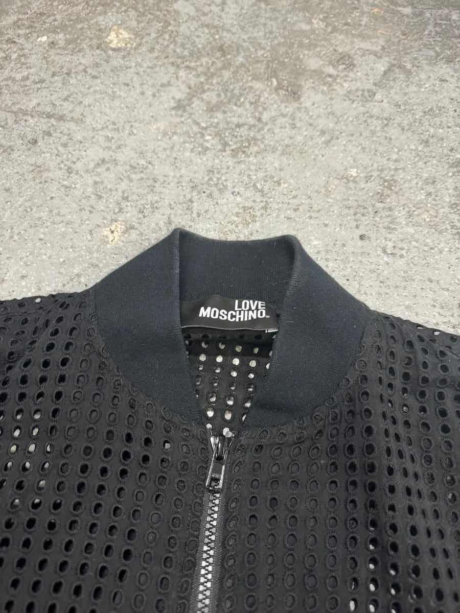 Moschino Black Perfored Light Black Bomber Jacket MQbyUlS 3
