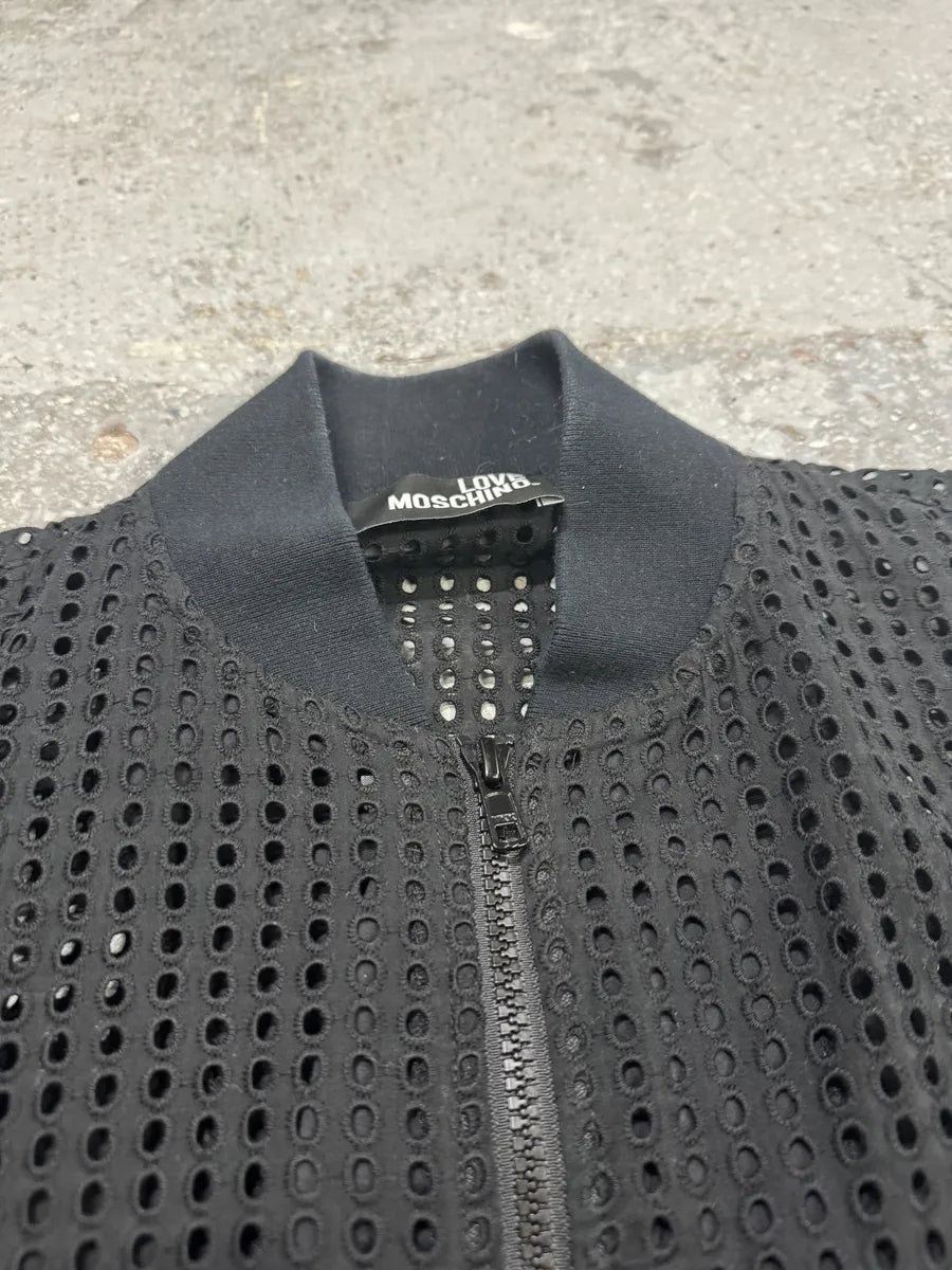 Moschino Black Perfored Light Black Bomber Jacket MQbyUlS 5