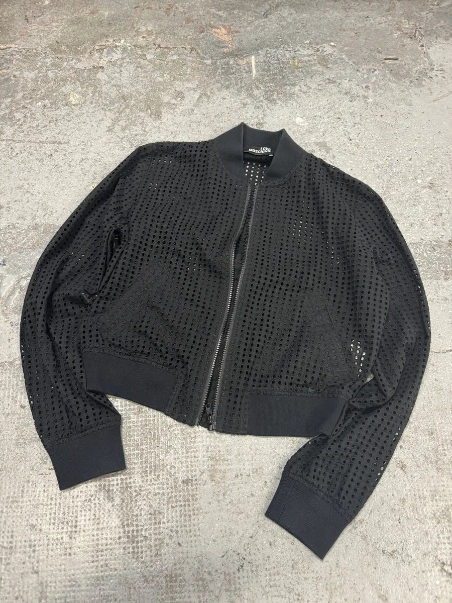 Moschino Black Perfored Light Black Bomber Jacket MQbyUlS 6