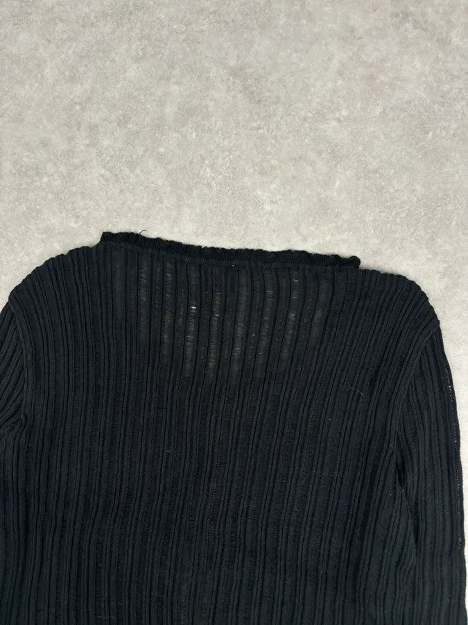 Moschino Black Ribbed Knit Cardigan Sweater njVwRyP 5