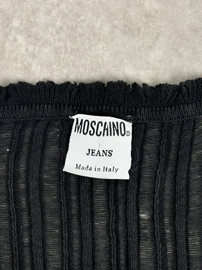 Moschino Black Ribbed Knit Cardigan Sweater njVwRyP 7