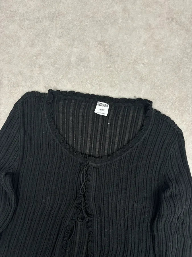 Moschino Black Ribbed Knit Cardigan Sweater njVwRyP 3