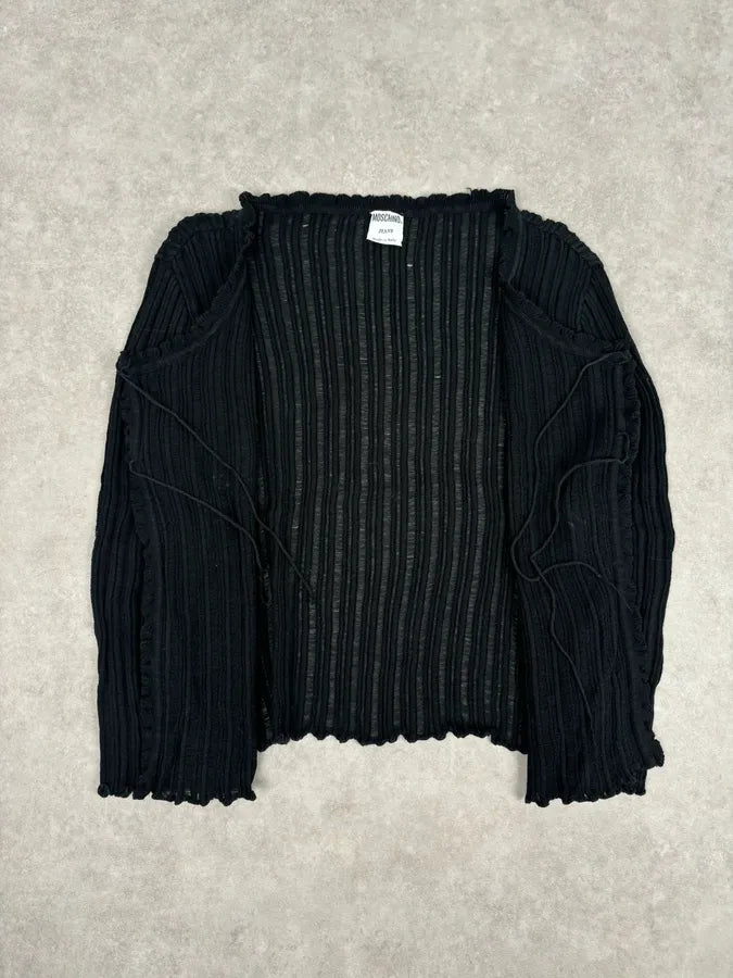 Moschino Black Ribbed Knit Cardigan Sweater njVwRyP 6