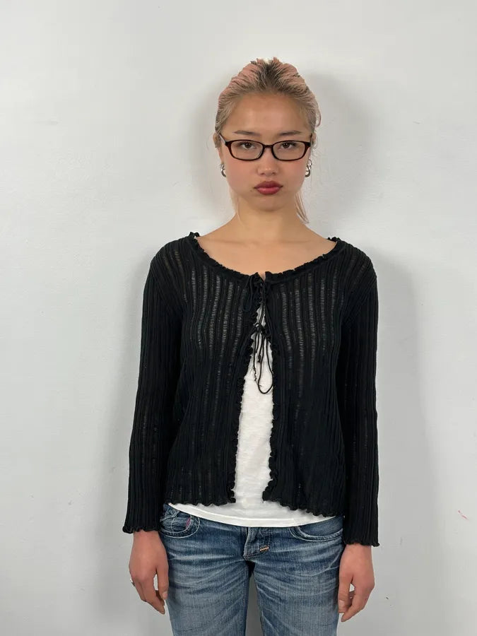 Moschino Black Ribbed Knit Cardigan Sweater njVwRyP 0