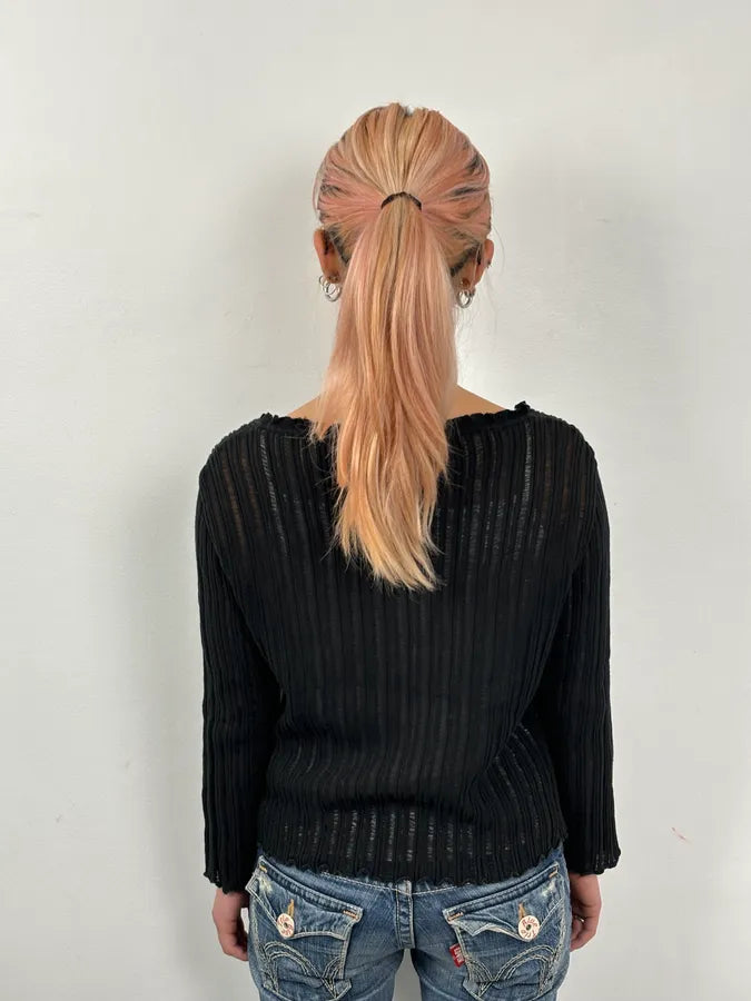 Moschino Black Ribbed Knit Cardigan Sweater njVwRyP 1