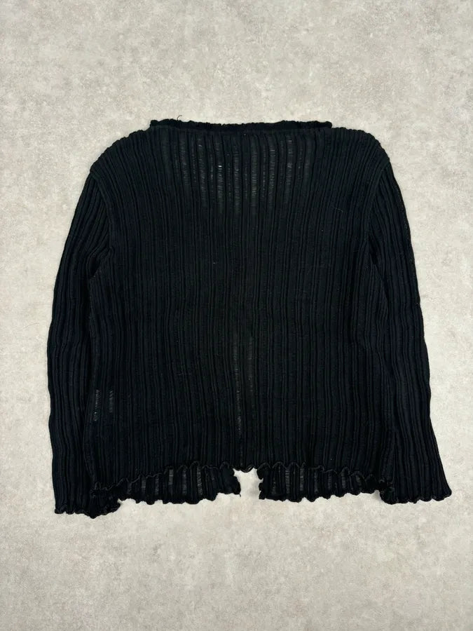 Moschino Black Ribbed Knit Cardigan Sweater njVwRyP 4