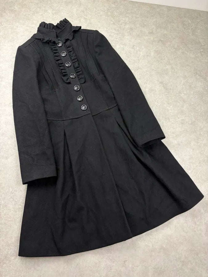 Moschino Black Wool Ruffle Collar Long Coat vfizZcQ 3