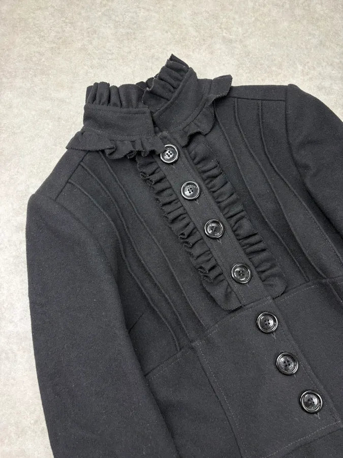 Moschino Black Wool Ruffle Collar Long Coat vfizZcQ 4