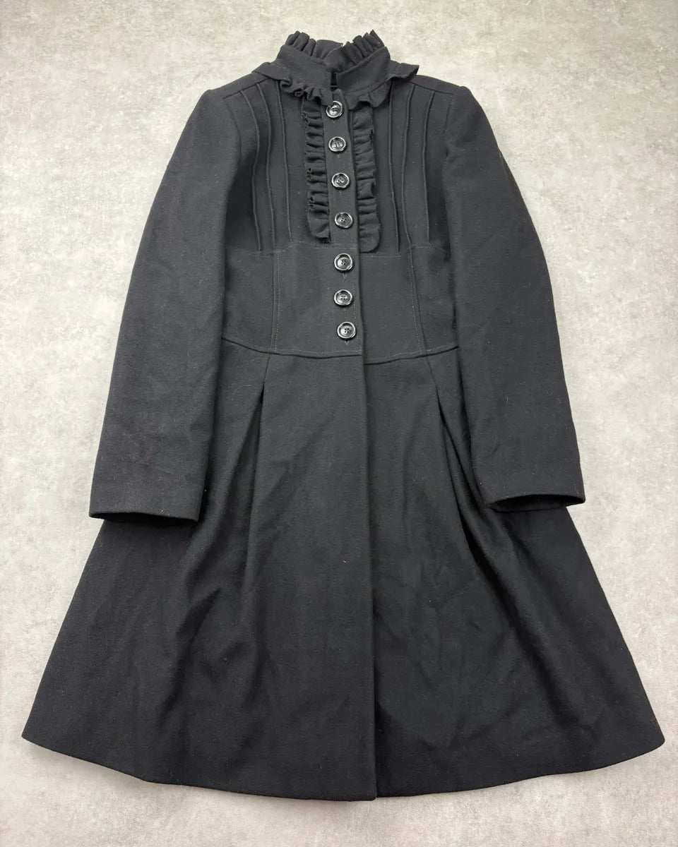 Moschino Black Wool Ruffle Collar Long Coat vfizZcQ 0