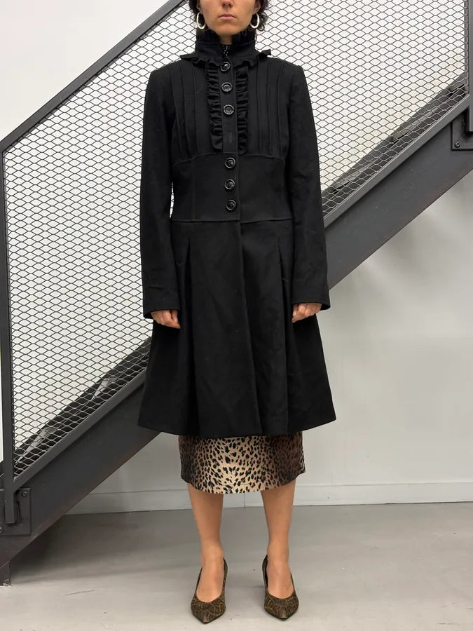 Moschino Black Wool Ruffle Collar Long Coat vfizZcQ 1