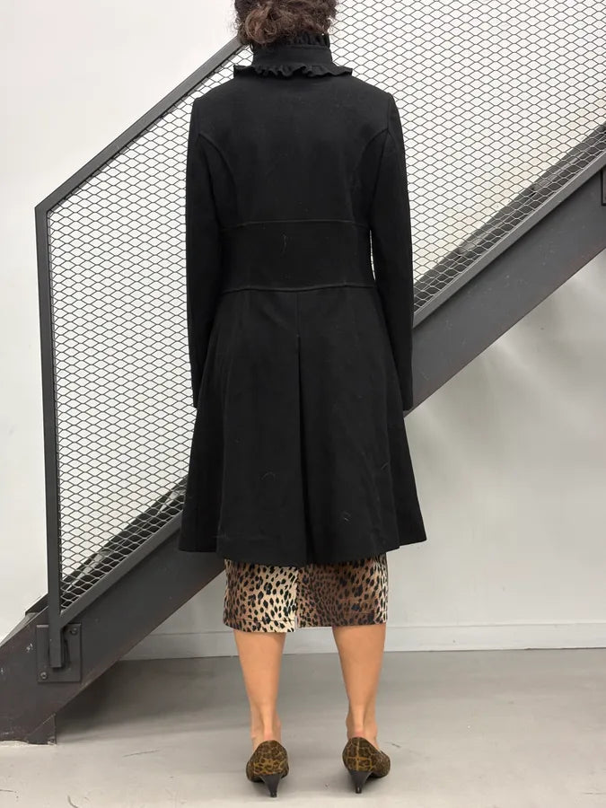 Moschino Black Wool Ruffle Collar Long Coat vfizZcQ 2