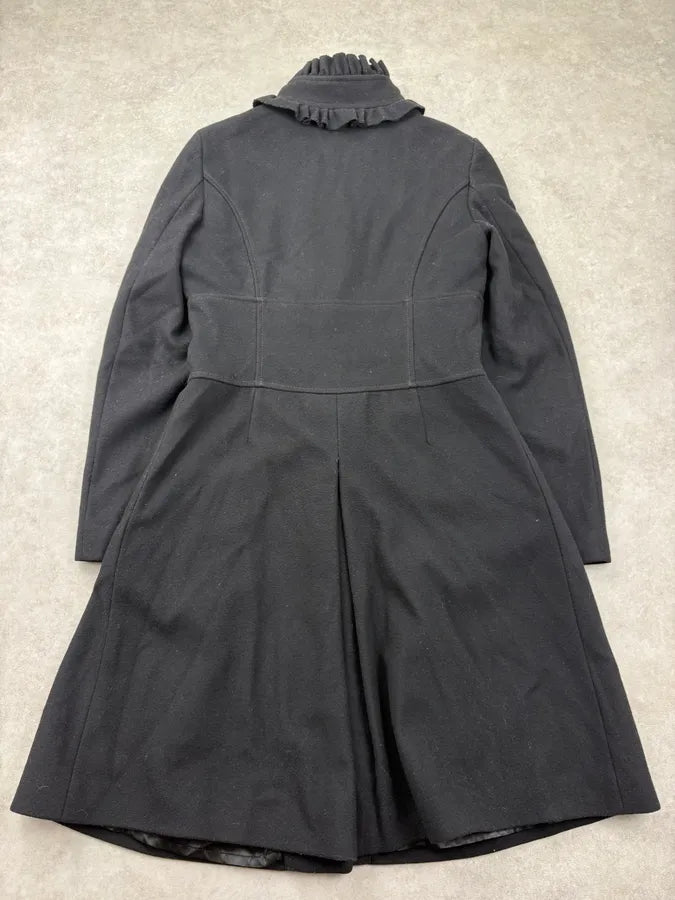Moschino Black Wool Ruffle Collar Long Coat vfizZcQ 5