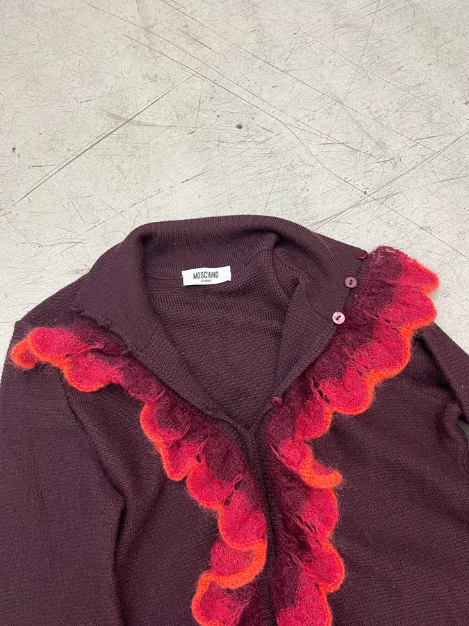 Moschino Bordeaux Wool Ruffled Cardigan & Skirt Set pqweTjj 9