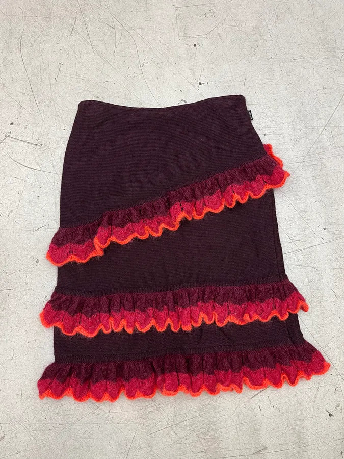 Moschino Bordeaux Wool Ruffled Cardigan & Skirt Set pqweTjj 17