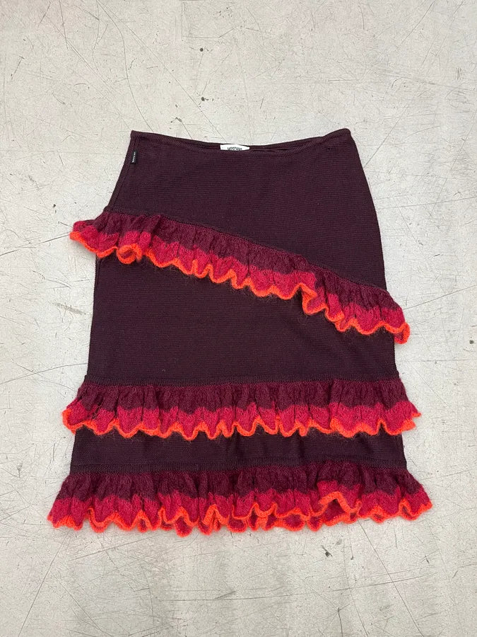 Moschino Bordeaux Wool Ruffled Cardigan & Skirt Set pqweTjj 13