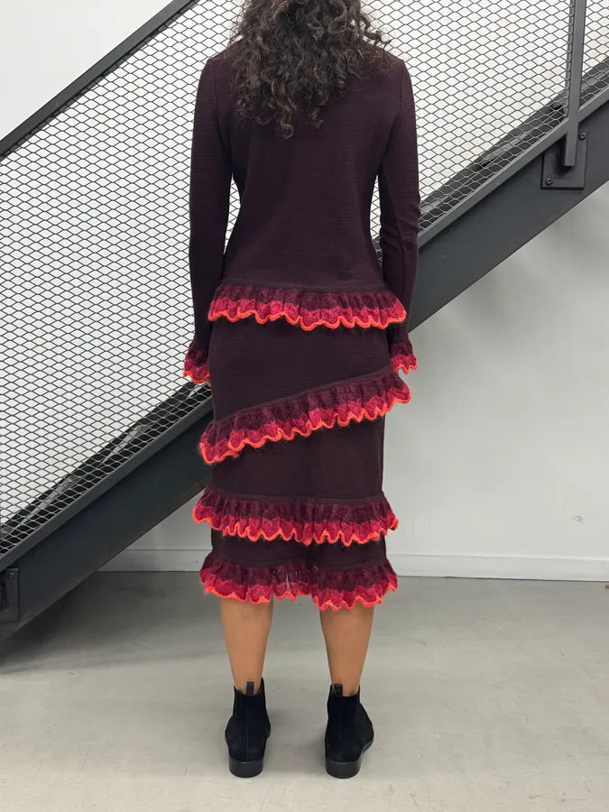Moschino Bordeaux Wool Ruffled Cardigan & Skirt Set pqweTjj 2