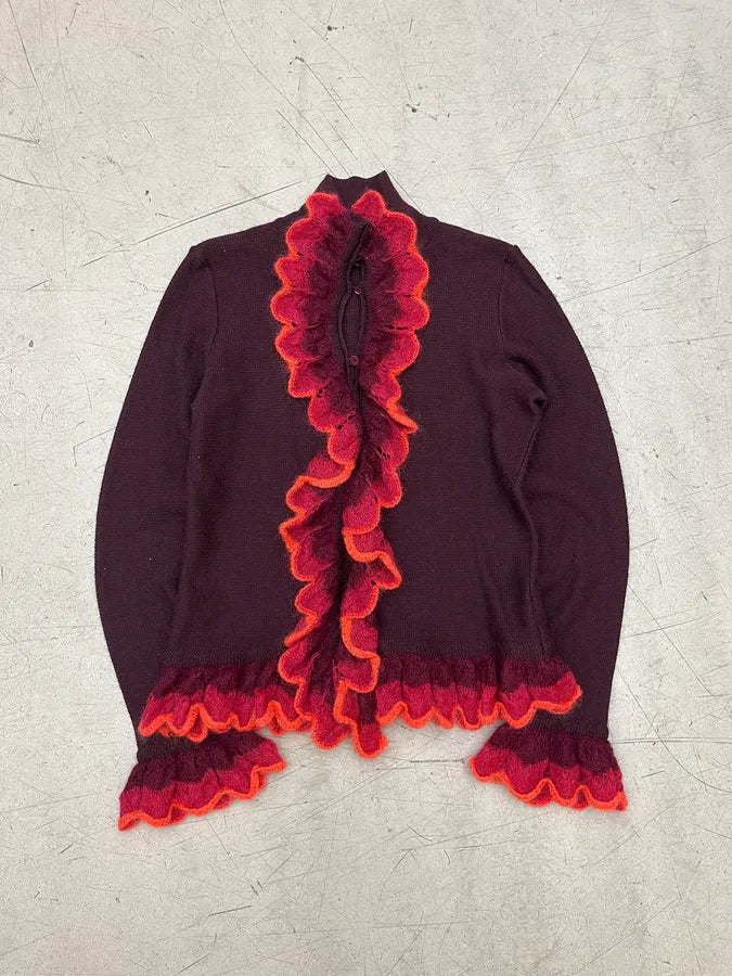 Moschino Bordeaux Wool Ruffled Cardigan & Skirt Set pqweTjj 5