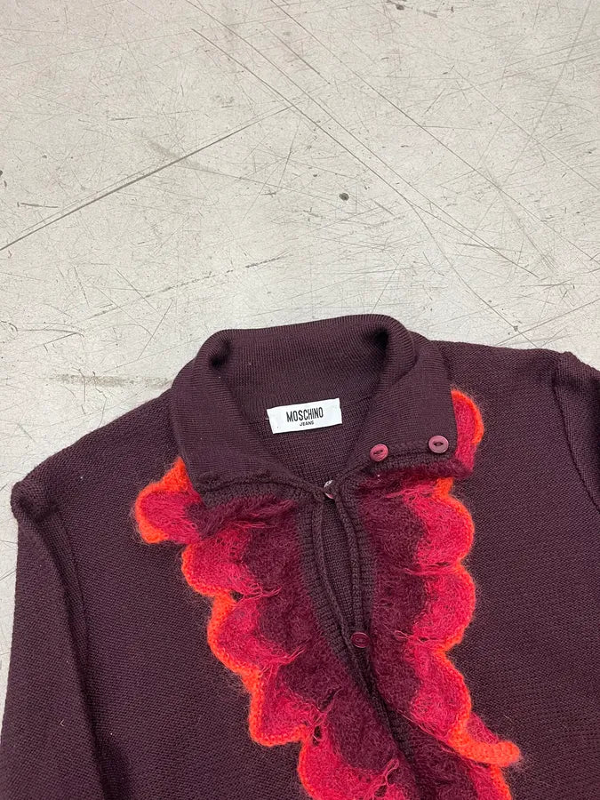 Moschino Bordeaux Wool Ruffled Cardigan & Skirt Set pqweTjj 7