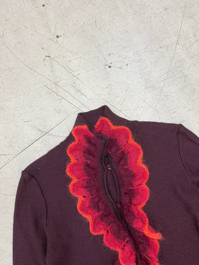 Moschino Bordeaux Wool Ruffled Cardigan & Skirt Set pqweTjj 8