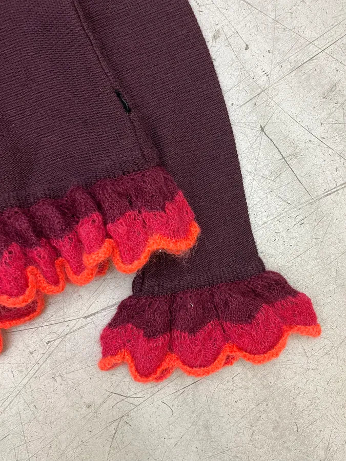 Moschino Bordeaux Wool Ruffled Cardigan & Skirt Set pqweTjj 11