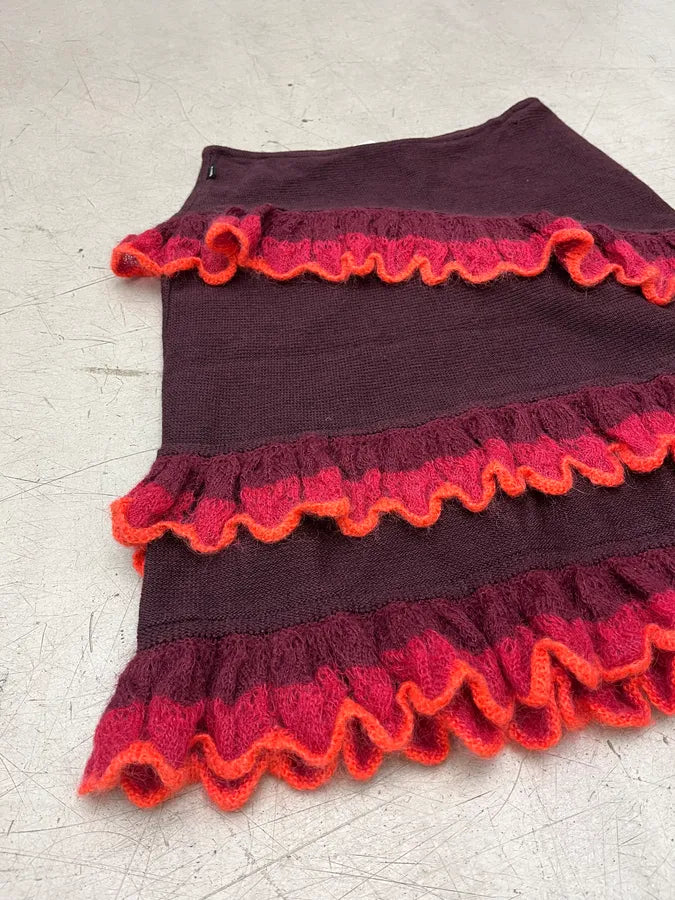 Moschino Bordeaux Wool Ruffled Cardigan & Skirt Set pqweTjj 16