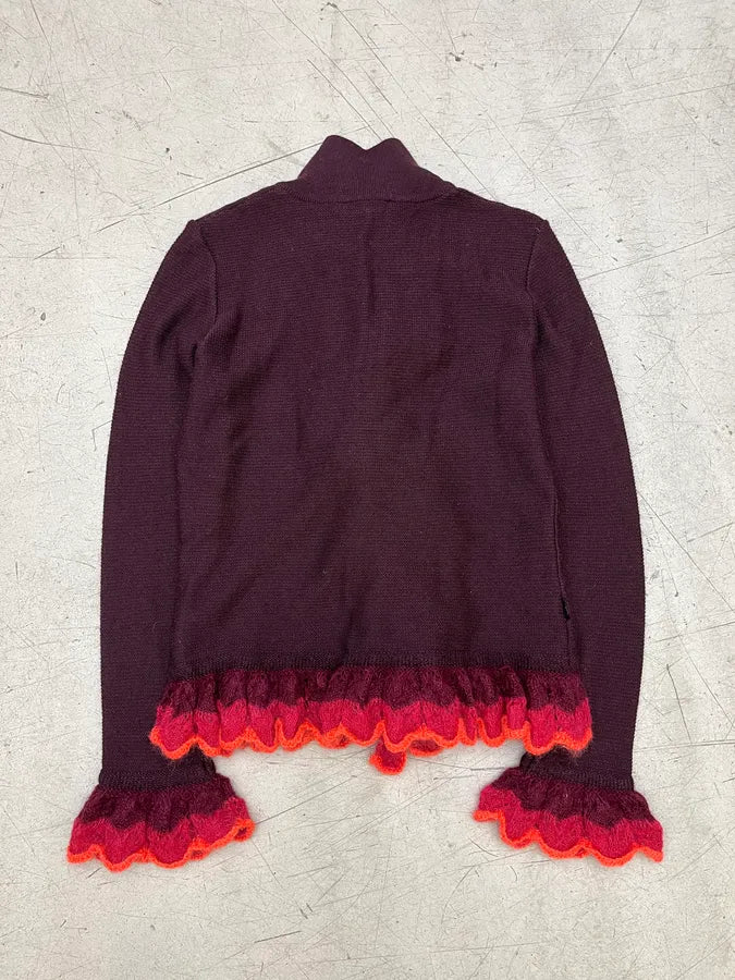 Moschino Bordeaux Wool Ruffled Cardigan & Skirt Set pqweTjj 6