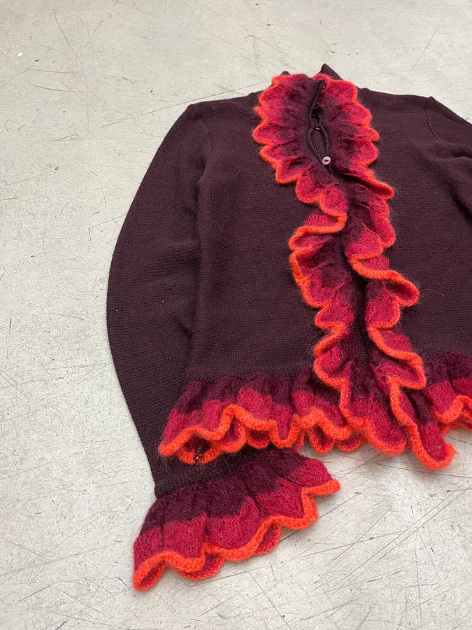Moschino Bordeaux Wool Ruffled Cardigan & Skirt Set pqweTjj 4