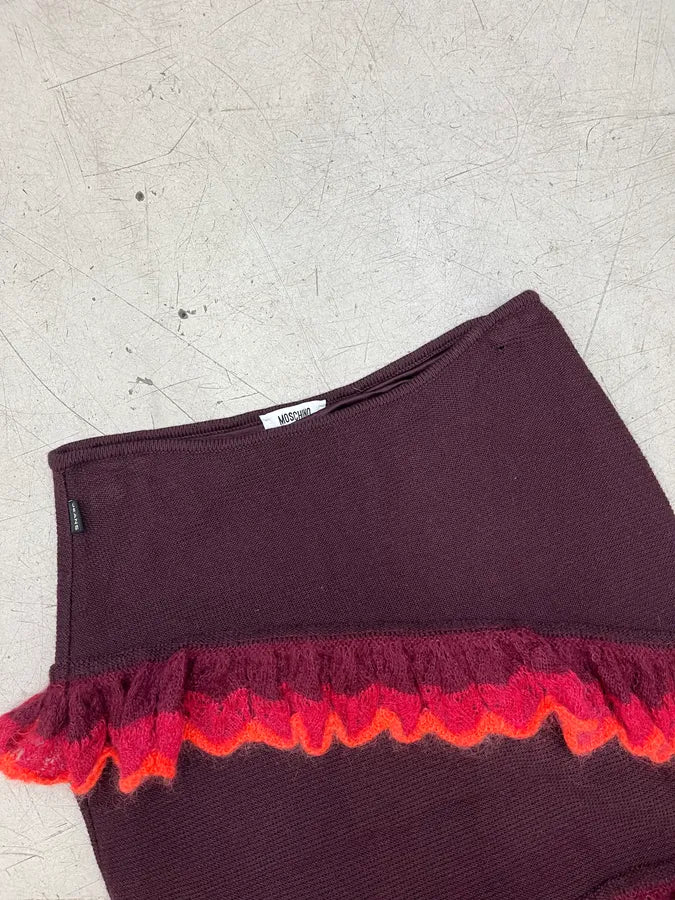Moschino Bordeaux Wool Ruffled Cardigan & Skirt Set pqweTjj 15
