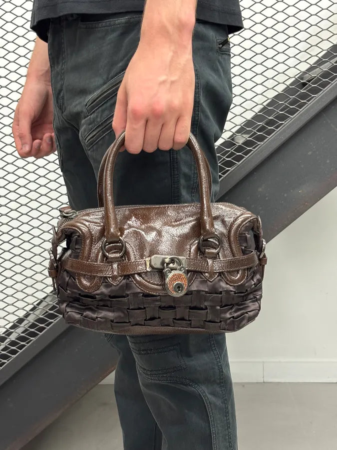 Moschino Brown Leather Node Handle Bag FkKmQCY 2