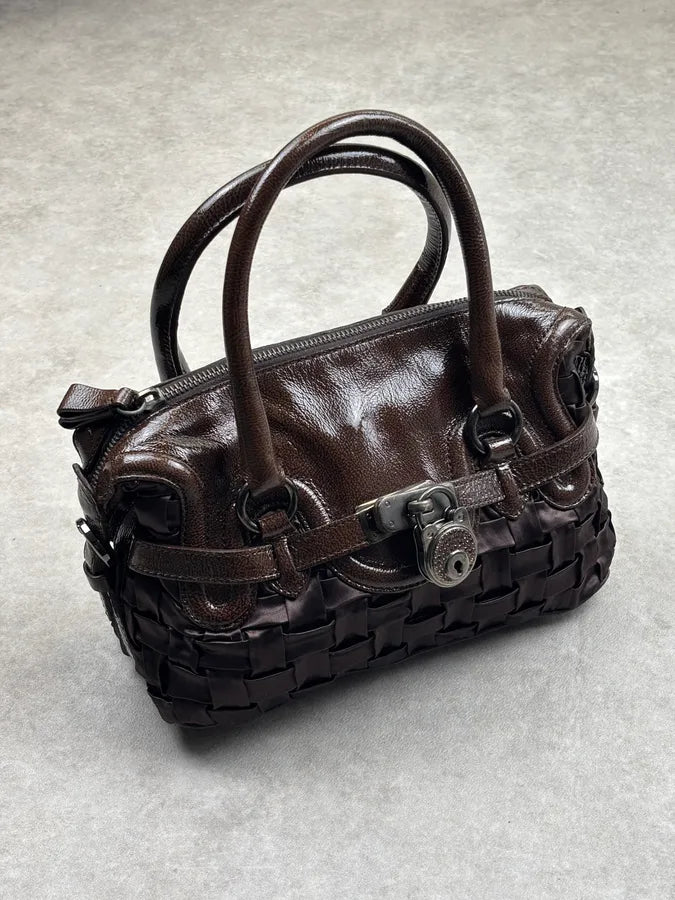 Moschino Brown Leather Node Handle Bag FkKmQCY 1