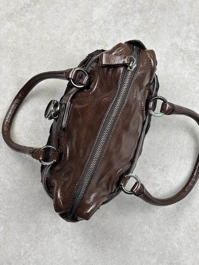 Moschino Brown Leather Node Handle Bag FkKmQCY 11