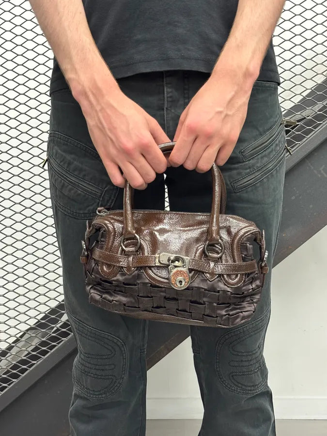 Moschino Brown Leather Node Handle Bag FkKmQCY 3
