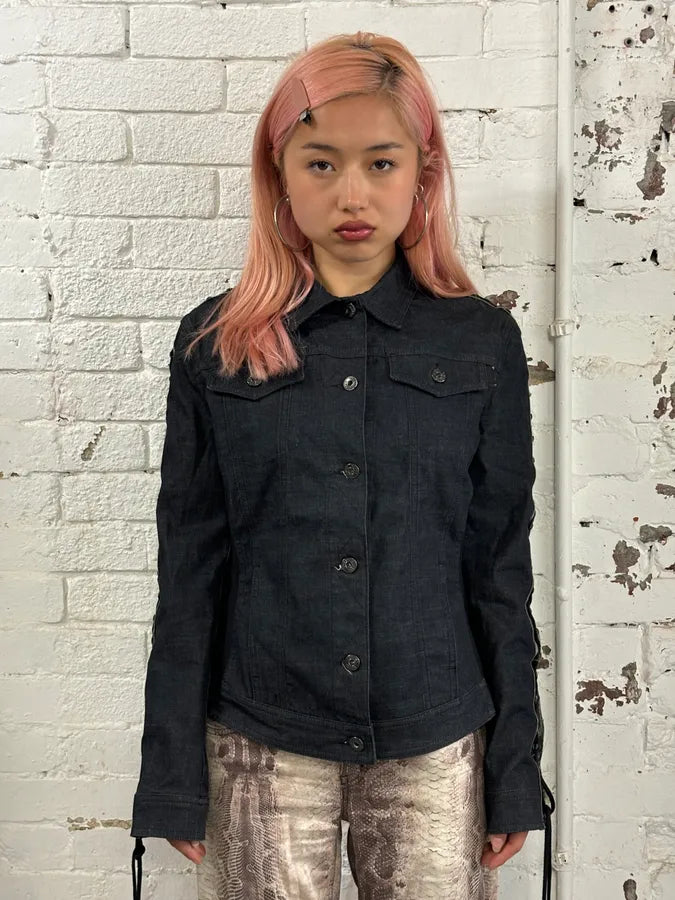 Moschino Avant-Garde Laced Denim Sleeve Denim Jacket GWpjFRs 1