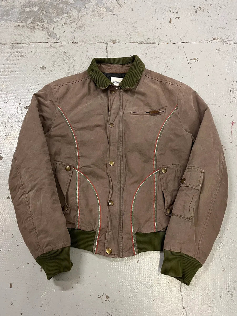 Moschino Contrast Stitch Brown Bomber Jacket wNaEmqs 0