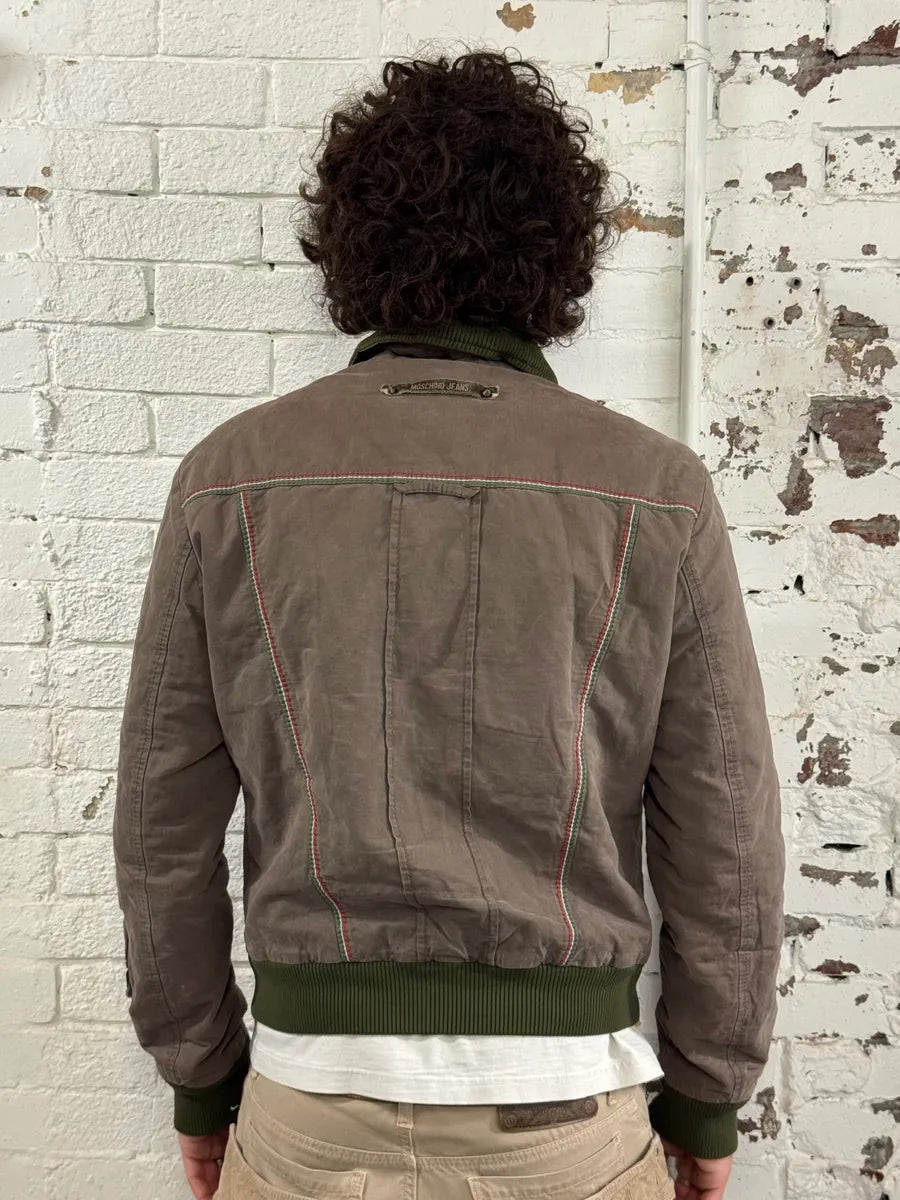 Moschino Contrast Stitch Brown Bomber Jacket wNaEmqs 2