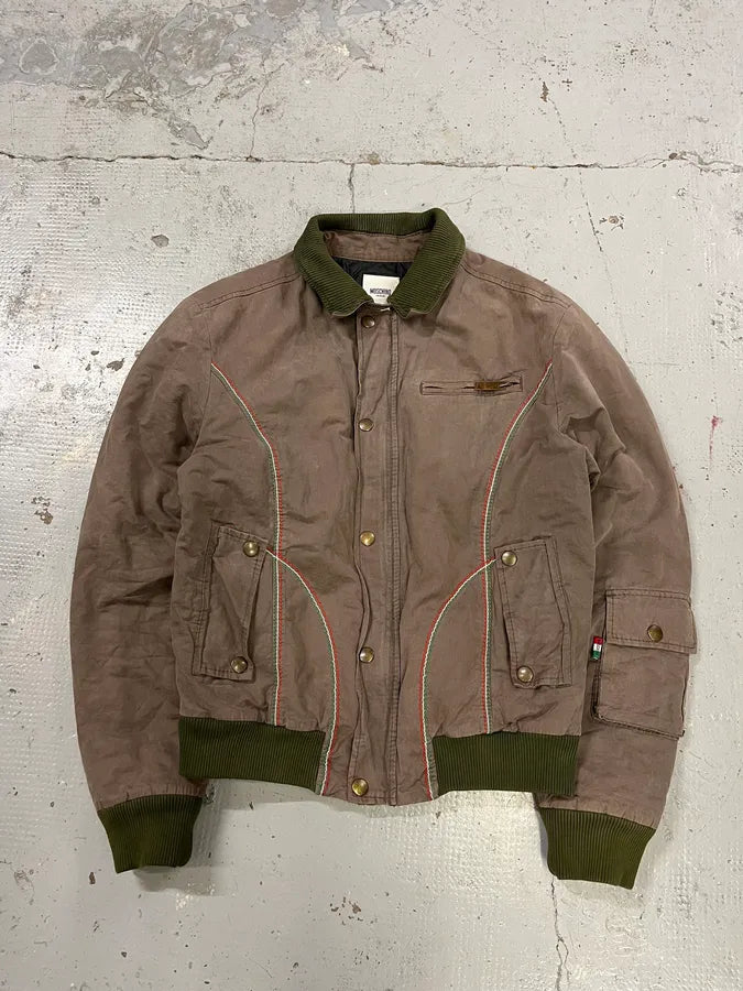 Moschino Contrast Stitch Brown Bomber Jacket wNaEmqs 3